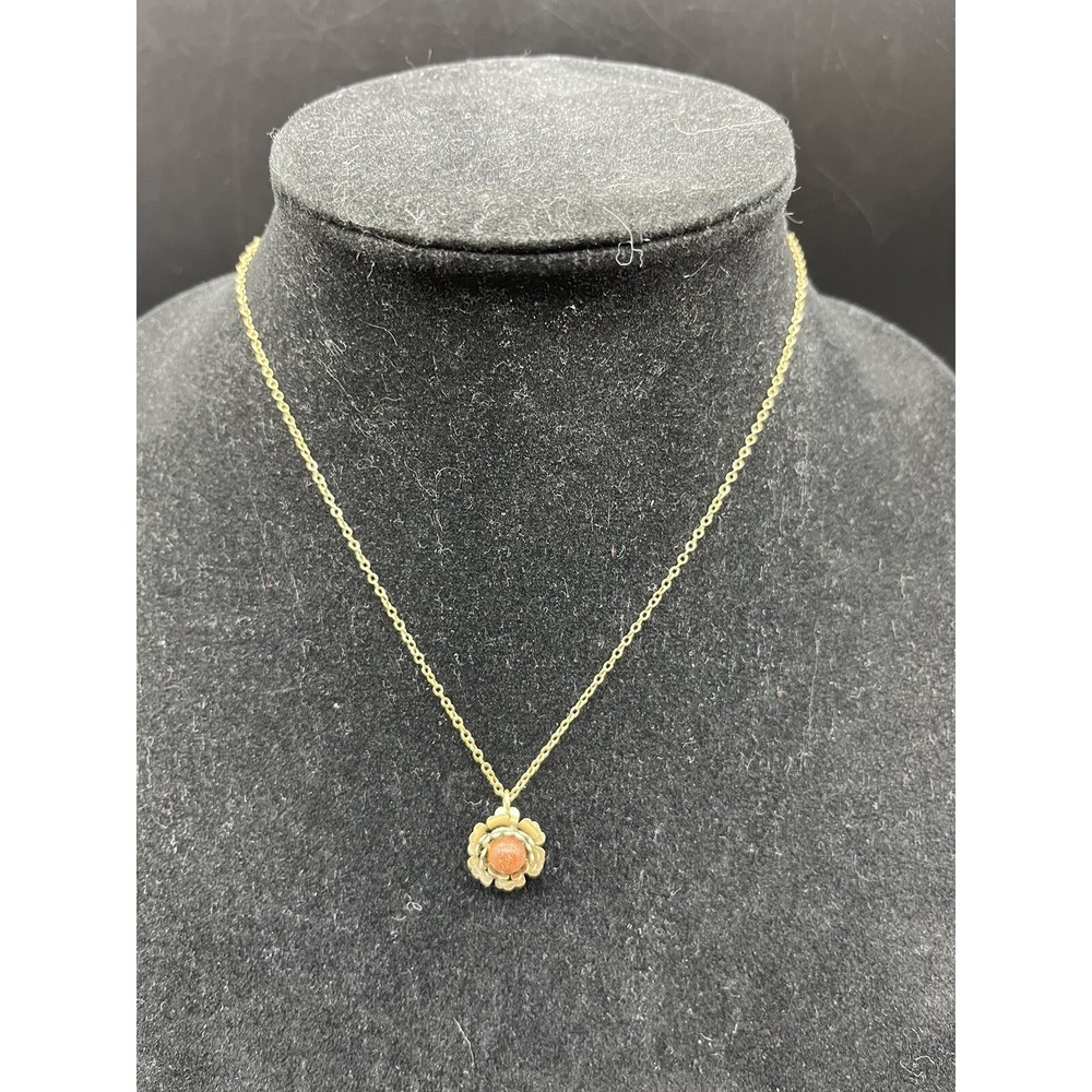 1/20 12K GF Gold Filled Chain Necklace 15.5" Long with Sunstone Pendant